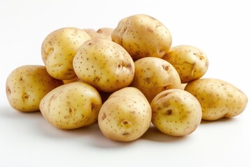 Close up of potatoes on white background.
