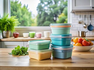 Stackable Silicone Food Storage Containers: A Versatile Branding Mockup Showcasing Innovative Design for Kitchen Organization and Meal Prep Solutions