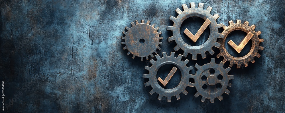 Poster gears and a checkmark in a conceptual design