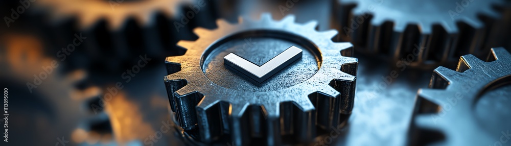 Poster gears working together with a checkmark