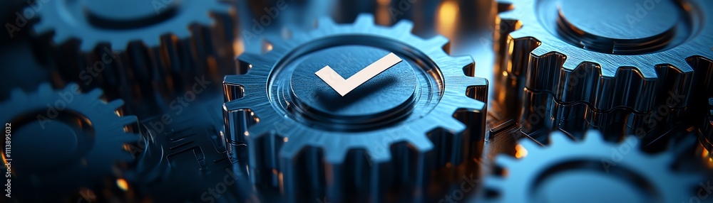 Aufkleber gears working together with a checkmark