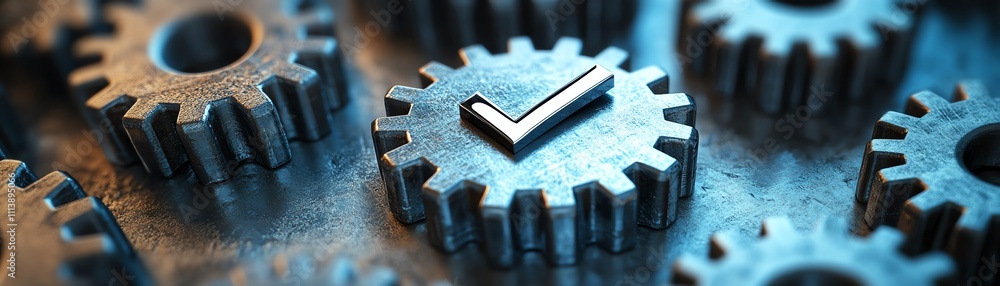 Poster Gears working together with a checkmark