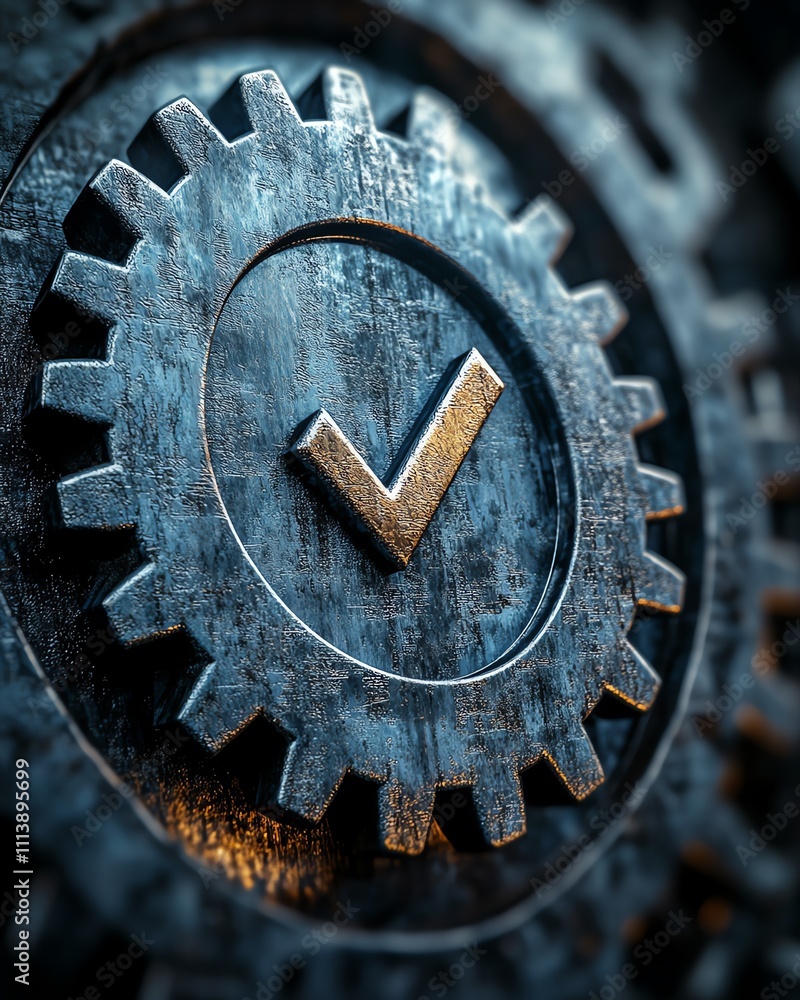 Poster a conceptual design featuring gears and a checkmark