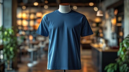 Obraz premium Navy Athletic Tee 3D Mockup T-shirt on Mannequin. Generative AI