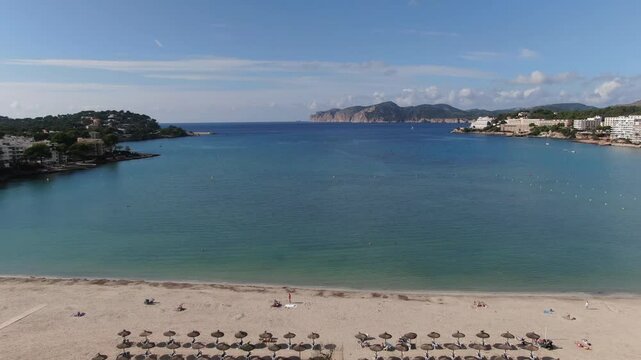 Aerial view of the coast of the bay of Santa Ponsa in the island of Majorca. Concept of holiday, summer, beach and recreation