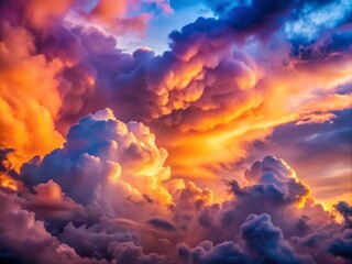 Fototapeta premium Stunning Twilight Clouds Embracing the Sky in Vibrant Colors and Textures - A Macro Photography Perspective Capturing Nature's Evening Palette of Beauty and Serenity