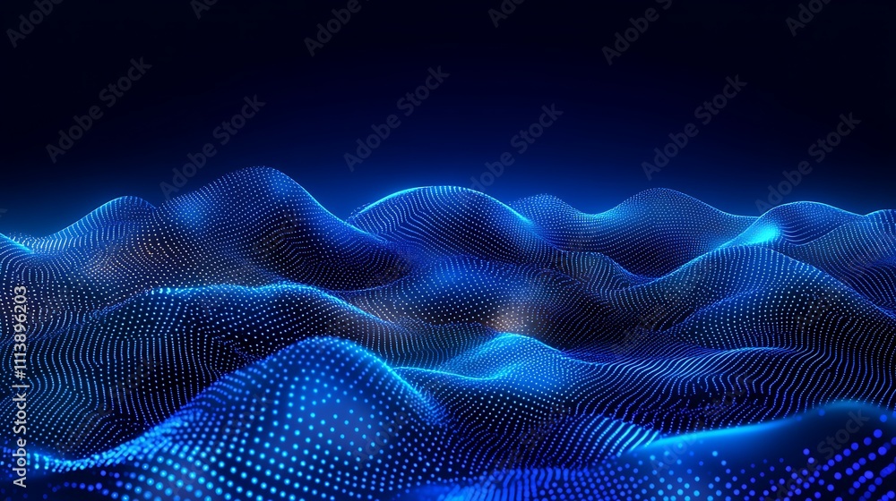Aufkleber abstract digital landscape with waves of blue light and dots in a futuristic style representing tech