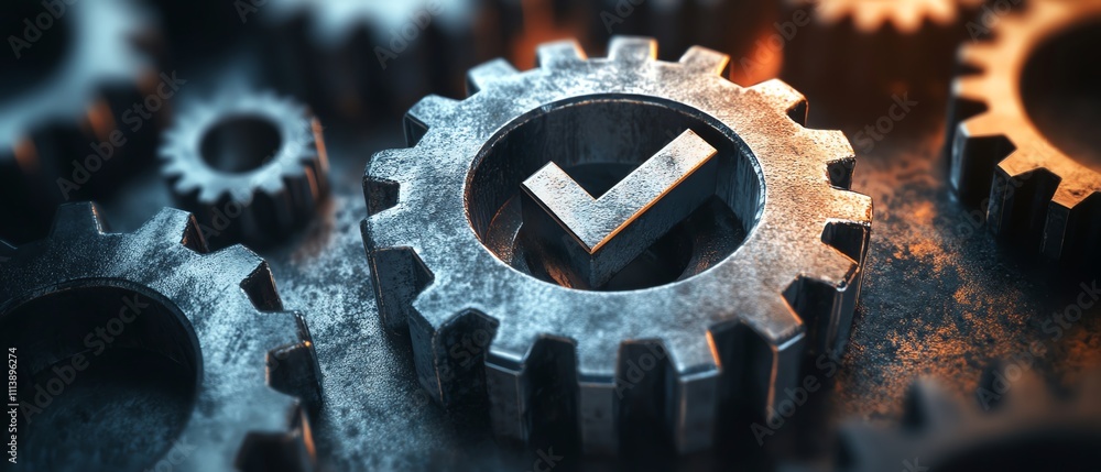 Poster a conceptual image of gears and a checkmark