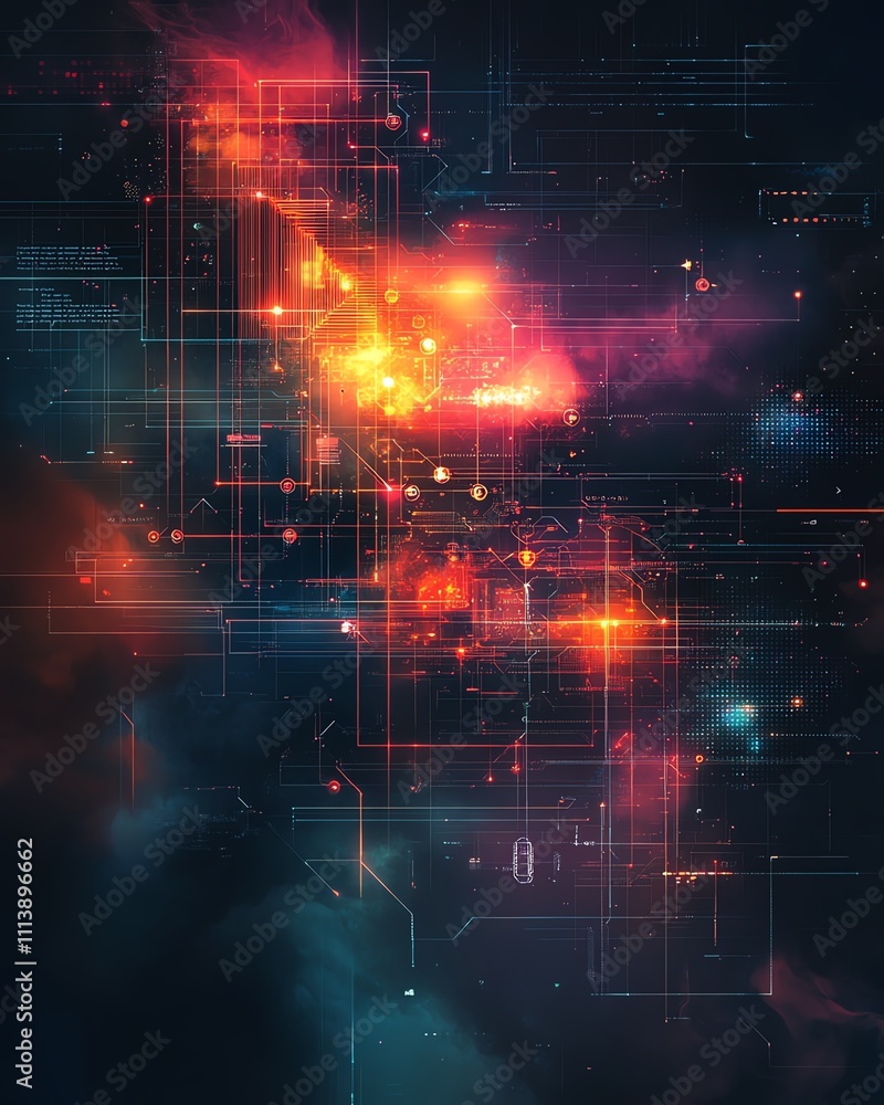 Poster A digital illustration of cloud computing with API management