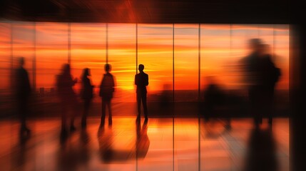 Silhouetted Figures at Sunset: A Business Meeting's End