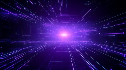 Obraz premium Abstract Digital Light Speed Journey Through Vibrant Purple Neon Pathway in Futuristic Digital Universe