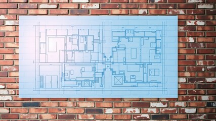 Blueprint Dreams: A faded blueprint hangs on a brick wall, its lines hinting at the future of a space.  This image evokes a sense of planning, construction, and the promise of something new.  