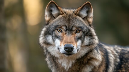 Fototapeta premium A wolf stares intently at the camera.