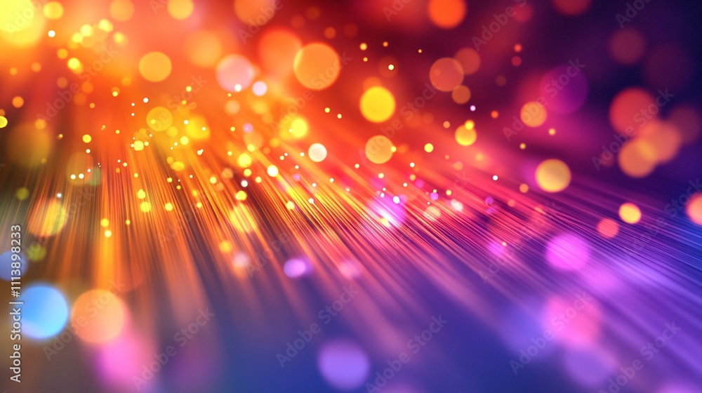 Poster Abstract colorful bokeh lights background with streaks of light creating a festive atmosphere