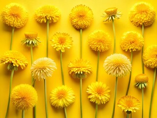 Obraz premium Vibrant Creative Background of Yellow Dandelions on a Matching Hue Canvas for Fresh and Bright Design Elements
