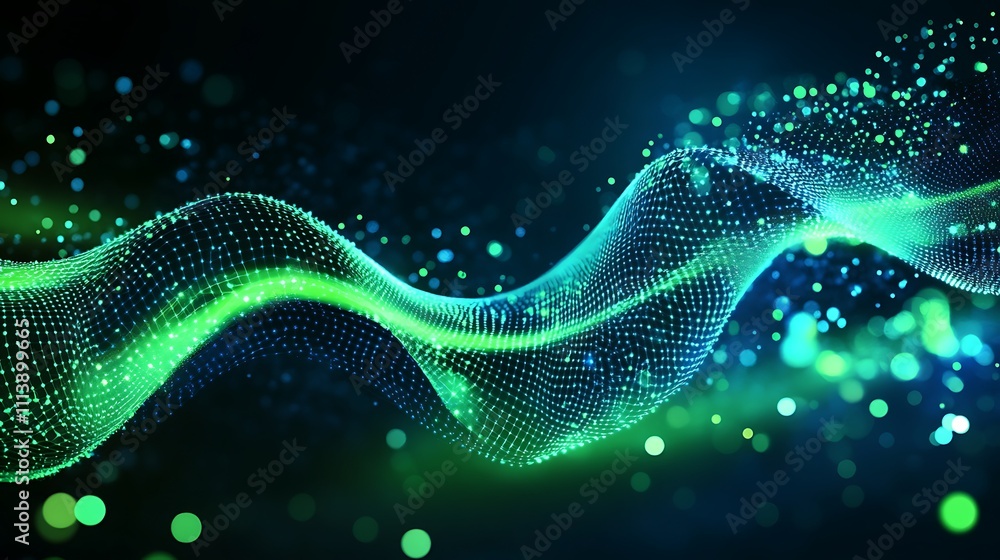 Poster abstract digital wave with luminous dots and soft curves representing technology and innovation in a