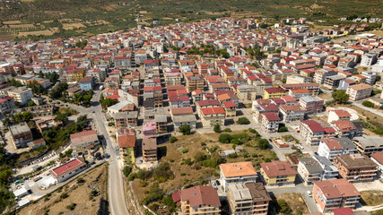 Aerial view of houses, apartments and buildings of the town of Cagnano Varano located in the...