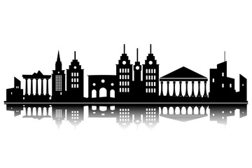 Fototapeta premium vector city silhouette design in black color and reflection in water