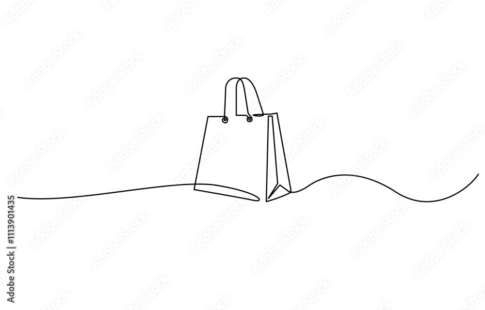 Fototapete Continuous one line drawing of shopping bag. Simple one line art paper bag vector illustration, Continuous single line drawing of shopping bag design. Simple paper bag one line vector illustration.