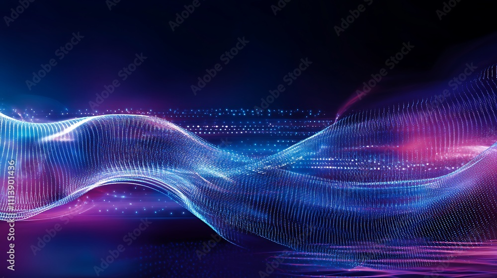 Poster abstract digital waves with colorful light effects in a dark background for modern design and techno