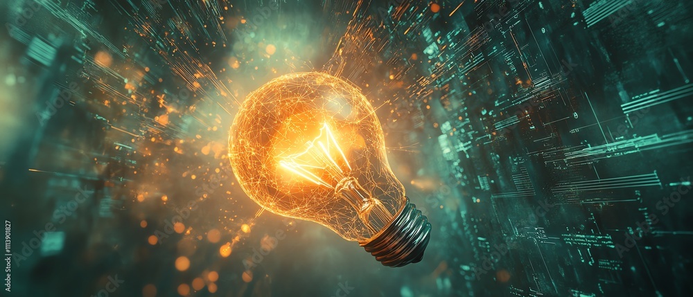 Aufkleber A glowing light bulb surrounded by a complex network of digital connections, symbolizing the power of creative ideas and innovation, set against a futuristic, techdriven background