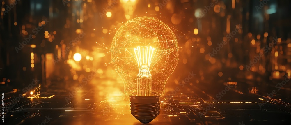 Aufkleber a glowing light bulb surrounded by a complex network of digital connections, symbolizing the power o