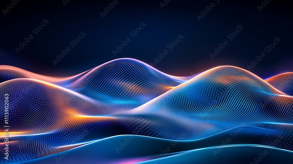 Poster abstract digital waves with glowing lines and vibrant colors in a dark gradient background for creat