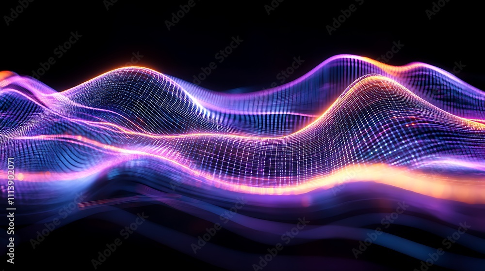 Aufkleber abstract digital waves with glowing lines in vibrant colors on a dark background creating a futurist