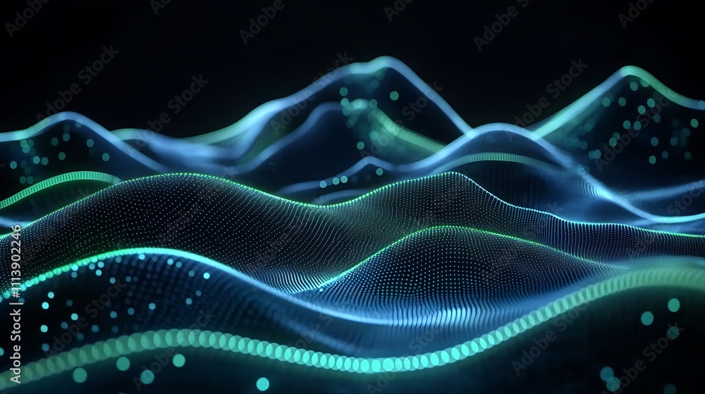 Poster abstract digital waves with glowing particles in a futuristic environment for technology and innovat