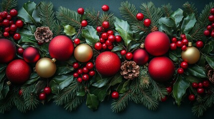 Fototapeta premium Olive Green and Red with Natural Textures New Year Theme. Generative AI