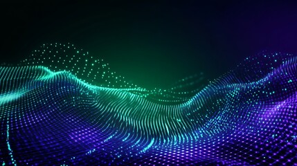 Abstract Digital Waves with Neon Colors and Futuristic Glowing Particles in a Dark Background