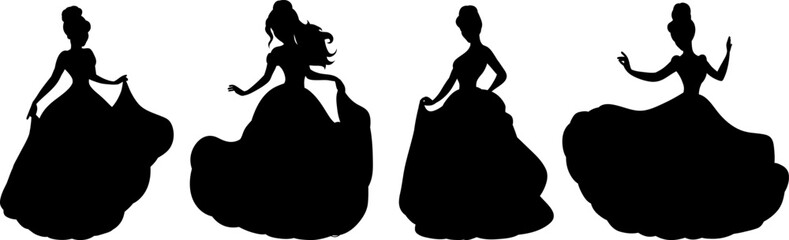 dancing princesses black silhouette vector