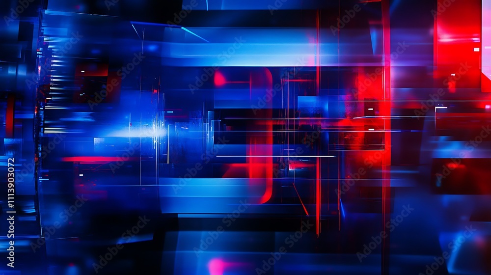 Poster abstract dynamic background with blue and red light effects for futuristic and tech designs