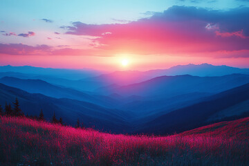 Vibrant Sunset Over Rolling Mountain Ranges