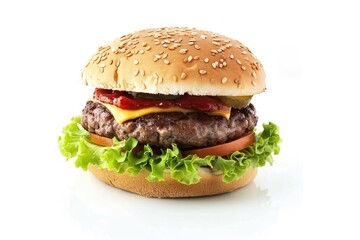 Fresh tasty burger isolated on white background.