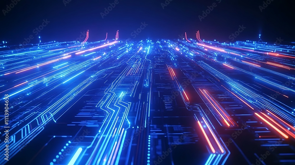 Poster abstract futuristic circuit board design with glowing lines and digital technology concept