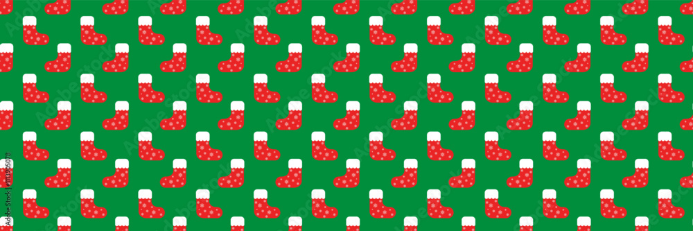 Poster horizontal seamless red and white christmas socks design for pattern and background.