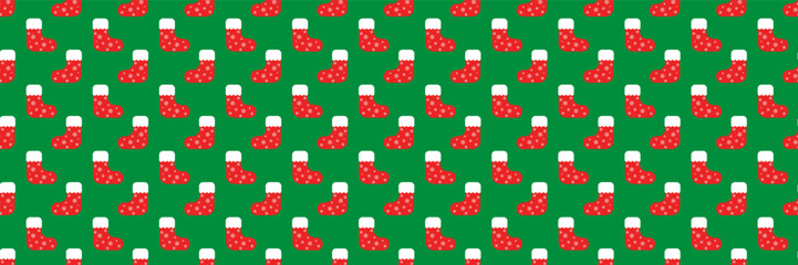 horizontal seamless red and white christmas socks design for pattern and background.