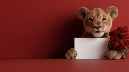 Fototapeta premium A white board with a lion on it holding it