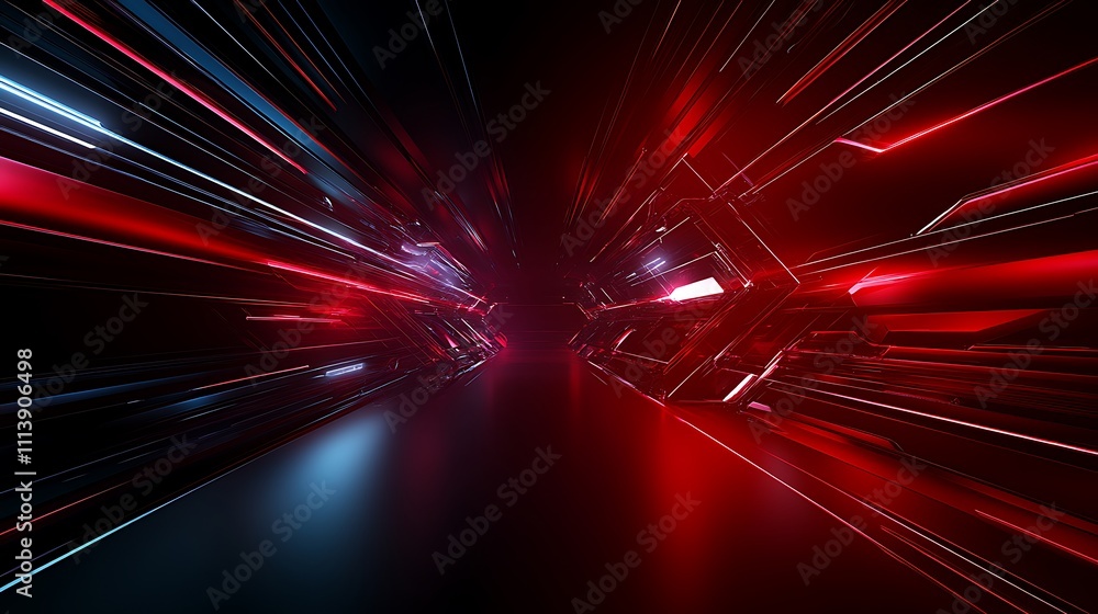Poster abstract futuristic red and blue light streaks creating dynamic motion in a dark background environm