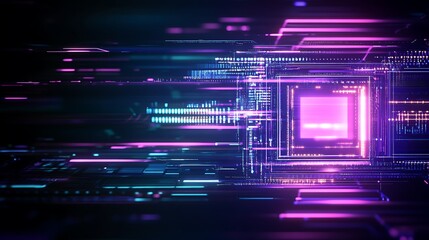 Obraz premium Abstract Futuristic Technology Background with Neon Lights and Digital Patterns in a Cyber Environment