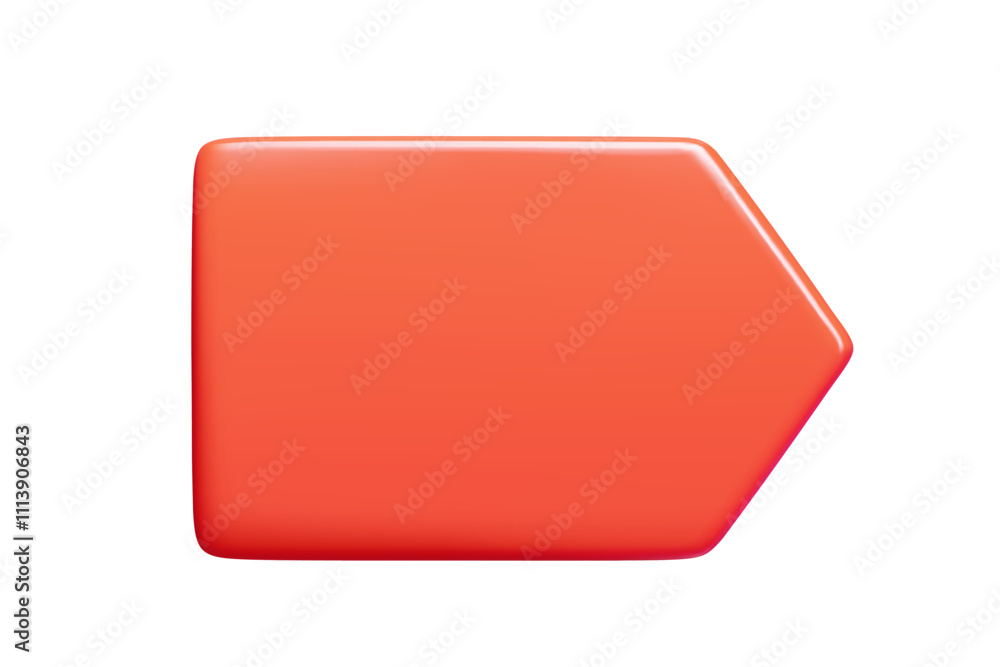 Poster red 3d vector arrow shaped banner with polished surface and rounded corners. frame in minimalist des