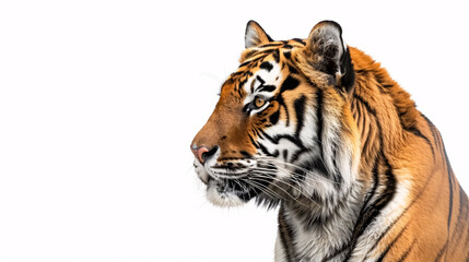 Naklejka premium Portrait of a Tiger: Close-up, isolated on a white background.