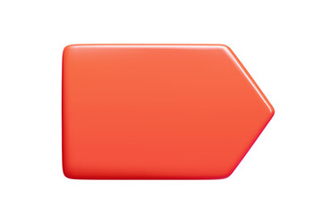 Red 3d vector arrow shaped banner with polished surface and rounded corners. Frame in minimalist design for text integration. Geometric element for directional signs or promotional content.