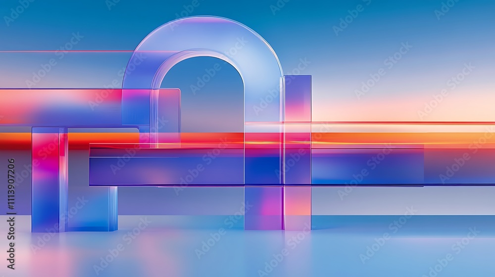 Poster abstract geometric shapes in vibrant colors against a soft gradient background for modern design