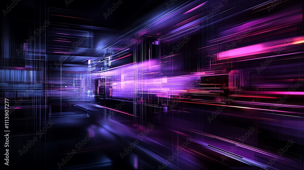 Poster abstract glowing data streams in neon colors creating a futuristic digital environment with motion b