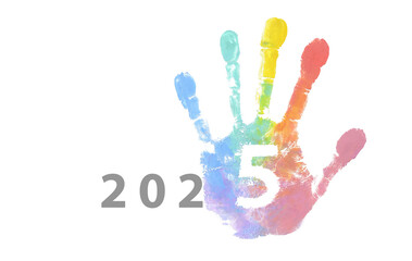 2025 year logo with rainbow hand imprint