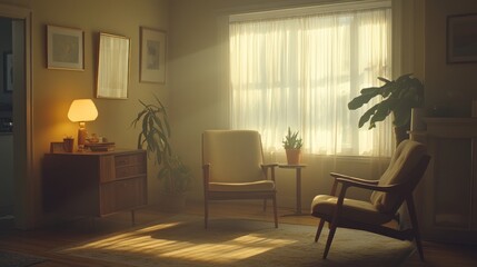 Sunlit Living Room With Mid Century Modern Chairs