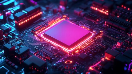 Obraz premium Central computer processor with neon light accents for futuristic appeal image
