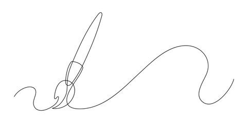 Paint brush. Art studio. Hand drawn doodle. Continuous line drawing.